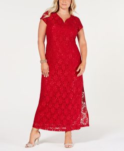 Connected Plus Size Sequined Lace Gown