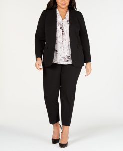 Bar III Trendy Plus Size Open-Front Jacket, Printed Blouse & Straight-Leg Pants, Created For Macy's