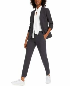 Bar III Women's Collarless Open-Front Jacket, Bow-Neck Blouse & Straight-Leg Pants, Created For Macy's