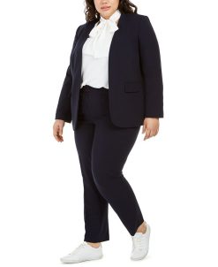 Bar III Trendy Plus Size Open-Front Blazer, Tie-Neck Blouse & Ankle Pants, Created For Macy's