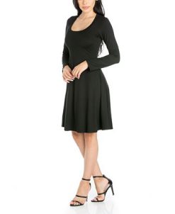 24Seven Comfort Apparel Women's Classic Long Sleeve Flared Mini Dress -Adrianna Papell Sales Shop 18258704 fpx