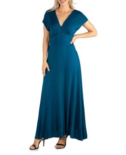 24Seven Comfort Apparel Women's Cap Sleeve V Neck Maxi Dress