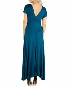 24Seven Comfort Apparel Women's Cap Sleeve V Neck Maxi Dress -Adrianna Papell Sales Shop 18258992 fpx
