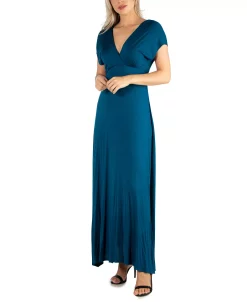 24Seven Comfort Apparel Women's Cap Sleeve V Neck Maxi Dress -Adrianna Papell Sales Shop 18258993 fpx