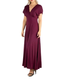 24Seven Comfort Apparel Women's Cap Sleeve V Neck Maxi Dress -Adrianna Papell Sales Shop 18258996 fpx