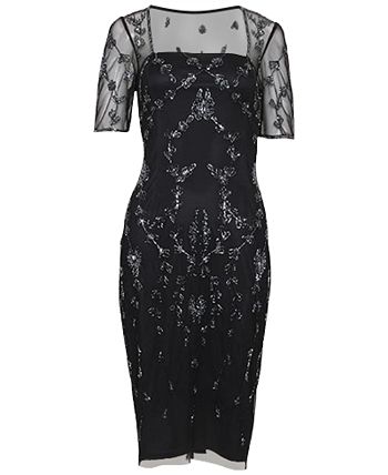 Mesh-Sleeve Beaded Dress Papell Studio Mesh-Sleeve Beaded Dress -Adrianna Papell Sales Shop