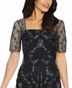 Papell Studio Mesh-Sleeve Beaded Dress -Adrianna Papell Sales Shop 18734935 fpx