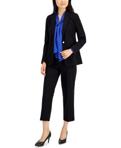 Bar III Women's Single-Button Blazer, Tie Neck Blouse & Tie Front Capri Pant, Created For Macy's