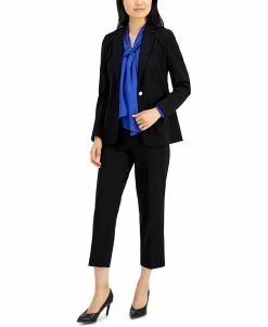 Bar III Women's Single-Button Blazer, Tie Neck Blouse & Tie Front Capri Pant, Created For Macy's