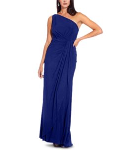 Adrianna Papell One-Shoulder Side-Drape Cascade Matte Jersey Gown