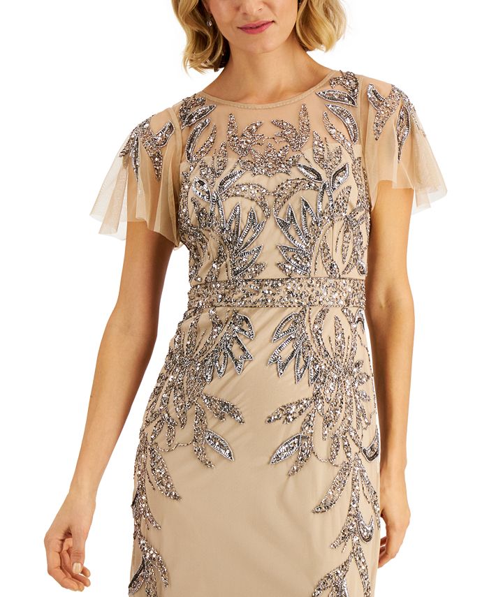 Beaded Illusion-Sleeve Gown Papell Studio Beaded Illusion-Sleeve Gown -Adrianna Papell Sales Shop