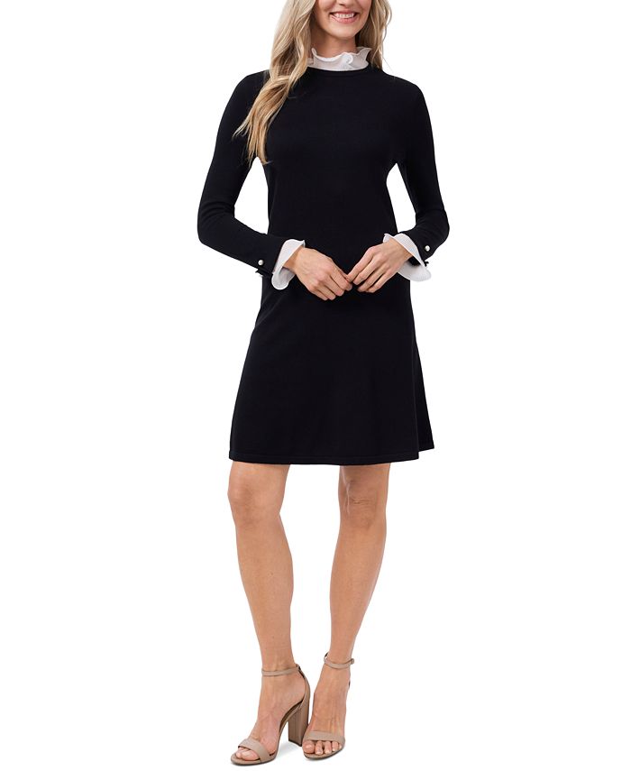 Women's Ruffled-Neck And Cuff Long Sleeve Sweater Dress CeCe Women's Ruffled-Neck And Cuff Long Sleeve Sweater Dress -Adrianna Papell Sales Shop