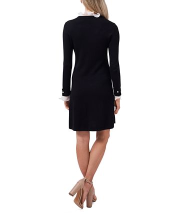 Women's Ruffled-Neck And Cuff Long Sleeve Sweater Dress CeCe Women's Ruffled-Neck And Cuff Long Sleeve Sweater Dress -Adrianna Papell Sales Shop