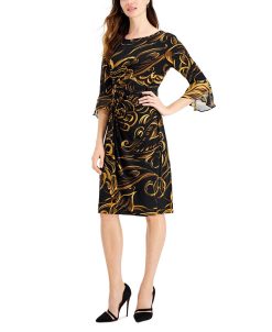 Connected Printed Bell-Sleeve Dress