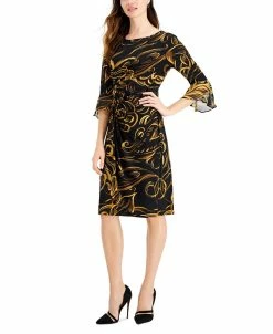 Connected Printed Bell-Sleeve Dress