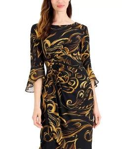 Connected Printed Bell-Sleeve Dress -Adrianna Papell Sales Shop 19878435 fpx