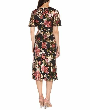 Adrianna Papell Floral-Print Metallic Flutter-Sleeve Dress 4 Adrianna Papell Floral-Print Metallic Flutter-Sleeve Dress - Image 2