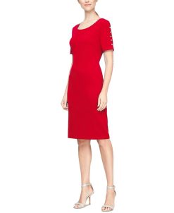 SL Fashions Beaded-Sleeve Sheath Dress