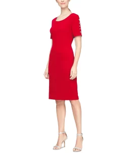 SL Fashions Beaded-Sleeve Sheath Dress