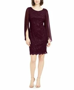 Connected Flutter-Sleeve Sequined Lace Dress
