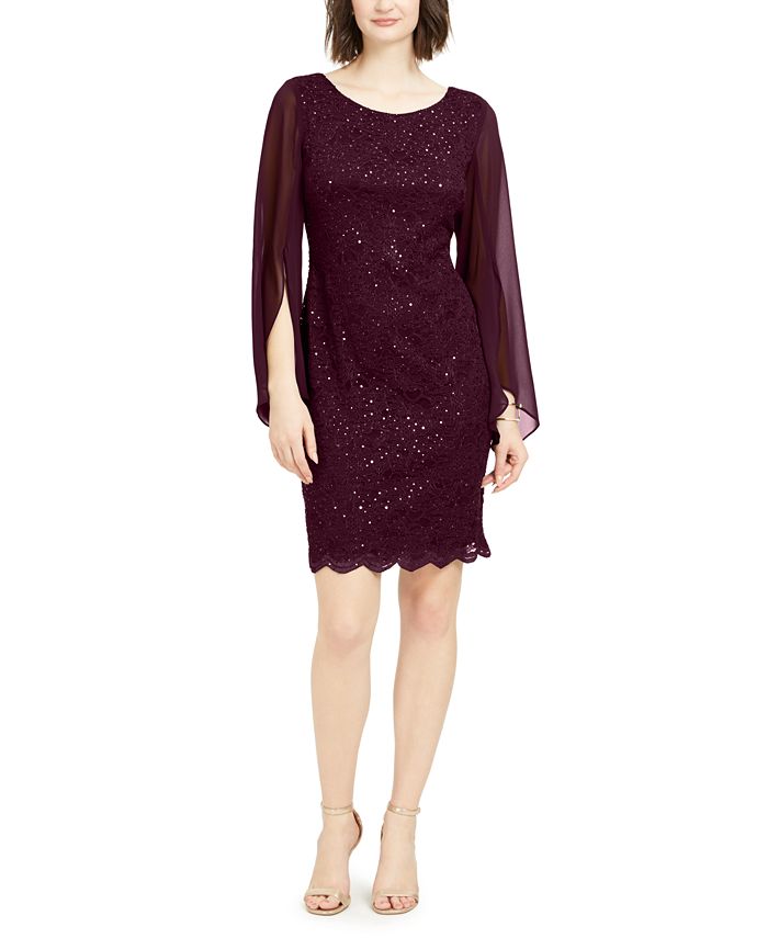 Flutter-Sleeve Sequined Lace Dress Connected Flutter-Sleeve Sequined Lace Dress -Adrianna Papell Sales Shop