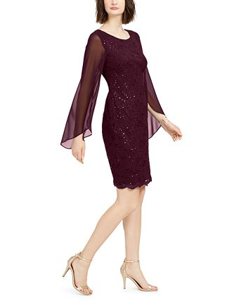 Flutter-Sleeve Sequined Lace Dress Connected Flutter-Sleeve Sequined Lace Dress -Adrianna Papell Sales Shop