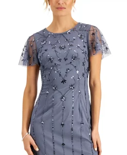 Papell Studio Flutter-Sleeve Embellished Gown -Adrianna Papell Sales Shop 20154770 fpx