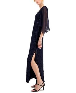 Connected Sheer-Sleeve Lace Gown 4 Connected Sheer-Sleeve Lace Gown -Adrianna Papell Sales Shop 20156838 fpx