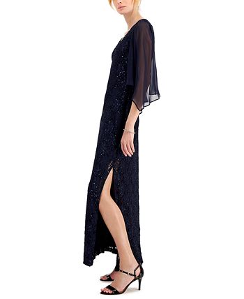 Sheer-Sleeve Lace Gown Connected Sheer-Sleeve Lace Gown -Adrianna Papell Sales Shop