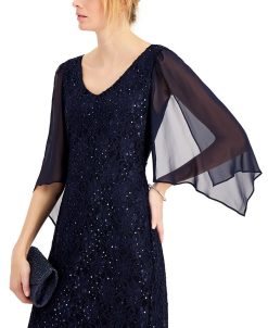 Connected Sheer-Sleeve Lace Gown 5 Connected Sheer-Sleeve Lace Gown -Adrianna Papell Sales Shop 20156839 fpx