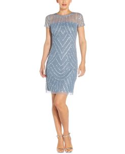 Adrianna Papell Cap-Sleeved Embellished Sheath Dress