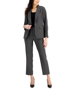 Kasper Women's Jacquard Printed Single-Button Blazer & Printed Ankle Pants
