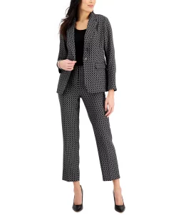 Kasper Women's Jacquard Printed Single-Button Blazer & Printed Ankle Pants