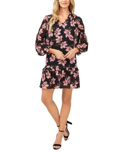 CeCe Floral-Print Ruffled Dress