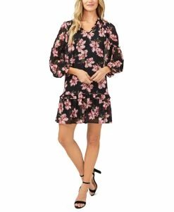 CeCe Floral-Print Ruffled Dress