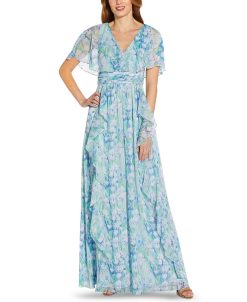 Adrianna Papell Floral-Print Chiffon Gown