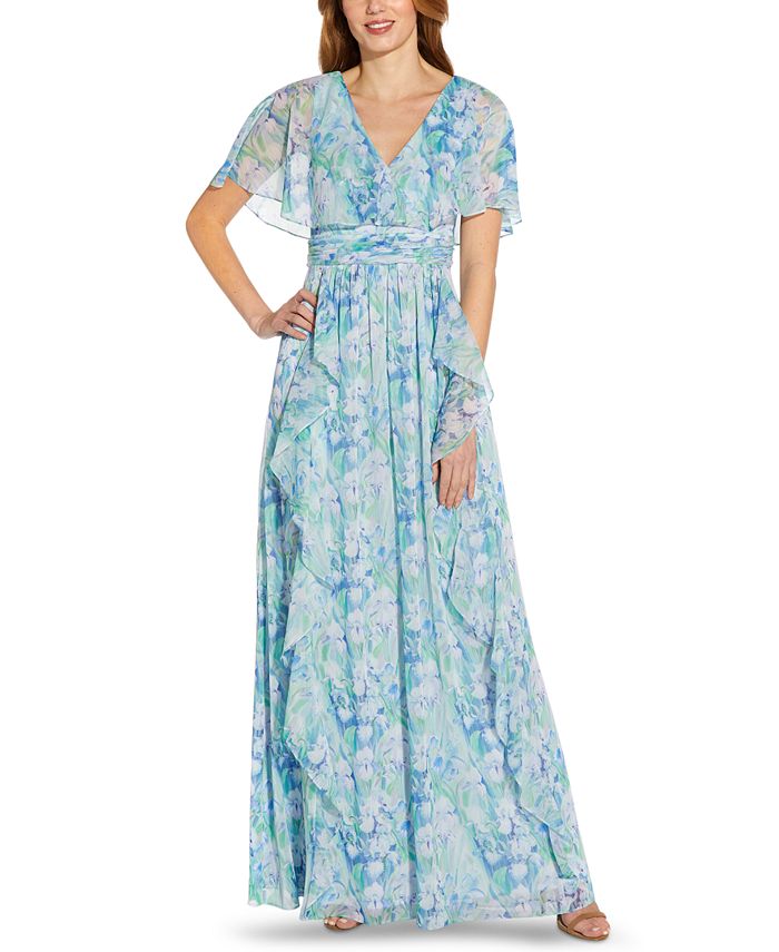 Floral-Print Chiffon Gown Adrianna Papell Floral-Print Chiffon Gown -Adrianna Papell Sales Shop