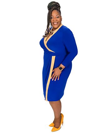 Colorblocked Faux-Wrap Sheath Dress Kasper Colorblocked Faux-Wrap Sheath Dress -Adrianna Papell Sales Shop