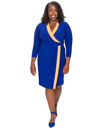 Colorblocked Faux-Wrap Sheath Dress Kasper Colorblocked Faux-Wrap Sheath Dress -Adrianna Papell Sales Shop
