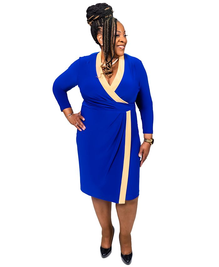 Colorblocked Faux-Wrap Sheath Dress Kasper Colorblocked Faux-Wrap Sheath Dress -Adrianna Papell Sales Shop