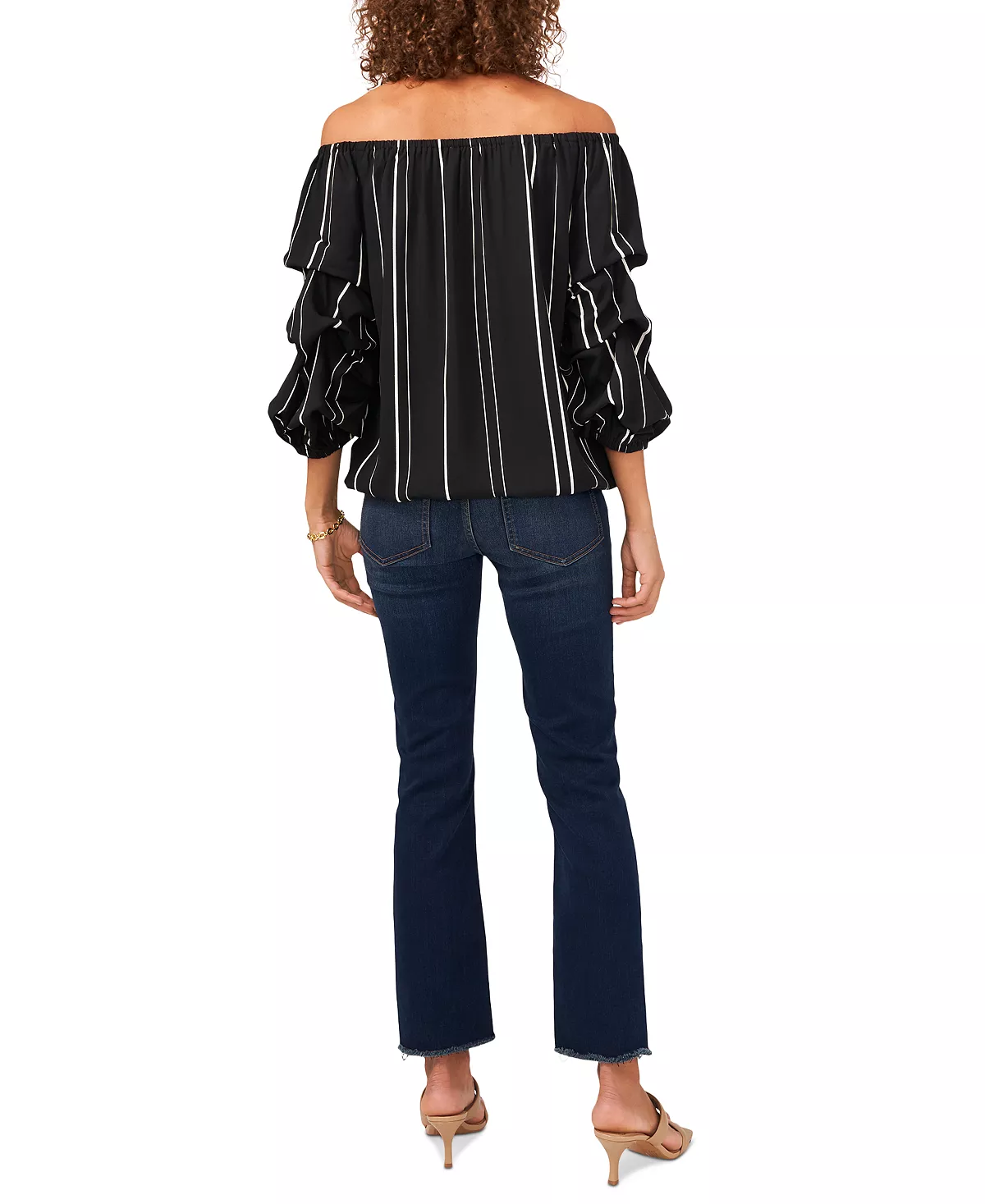 Striped Balloon-Sleeve Off-The-Shoulder Top Vince Camuto Striped Balloon-Sleeve Off-The-Shoulder Top -Adrianna Papell Sales Shop