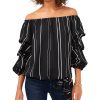 Vince Camuto Striped Balloon-Sleeve Off-The-Shoulder Top