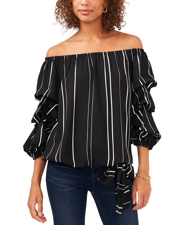 Striped Balloon-Sleeve Off-The-Shoulder Top Vince Camuto Striped Balloon-Sleeve Off-The-Shoulder Top -Adrianna Papell Sales Shop