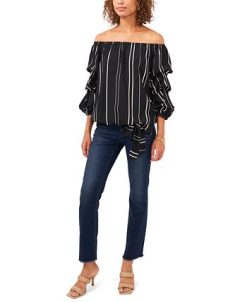 Vince Camuto Striped Balloon-Sleeve Off-The-Shoulder Top 4 Vince Camuto Striped Balloon-Sleeve Off-The-Shoulder Top -Adrianna Papell Sales Shop 21086733 fpx