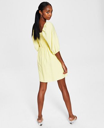 Women's Smocked Puff-Sleeve Fit & Flare Dress, Created For Macy's Bar III Women's Smocked Puff-Sleeve Fit & Flare Dress, Created For Macy's -Adrianna Papell Sales Shop