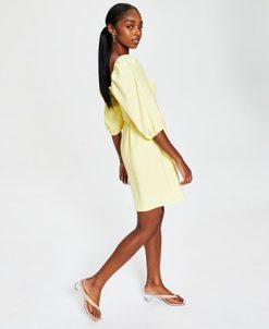 Bar III Women's Smocked Puff-Sleeve Fit & Flare Dress, Created For Macy's 4 Bar III Women's Smocked Puff-Sleeve Fit & Flare Dress, Created For Macy's -Adrianna Papell Sales Shop 21125028 fpx