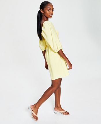 Women's Smocked Puff-Sleeve Fit & Flare Dress, Created For Macy's Bar III Women's Smocked Puff-Sleeve Fit & Flare Dress, Created For Macy's -Adrianna Papell Sales Shop