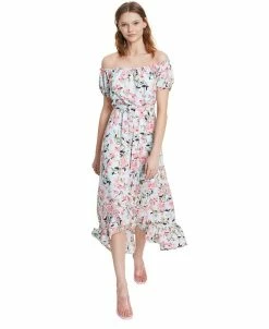 Bar III Women's Floral-Print Off-The-Shoulder Dress, Created For Macy's
