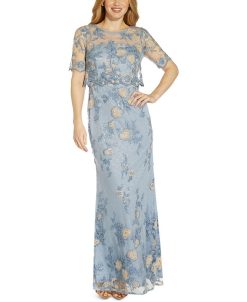 Adrianna Papell Op Over Embroidered Lace Gown