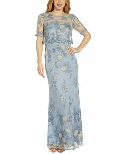 Adrianna Papell Op Over Embroidered Lace Gown